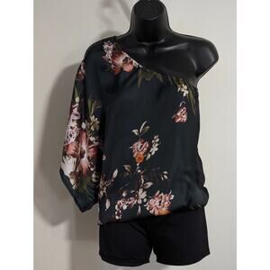 Bershka One Shoulder One Sleeve Floral Blouse Top Small
